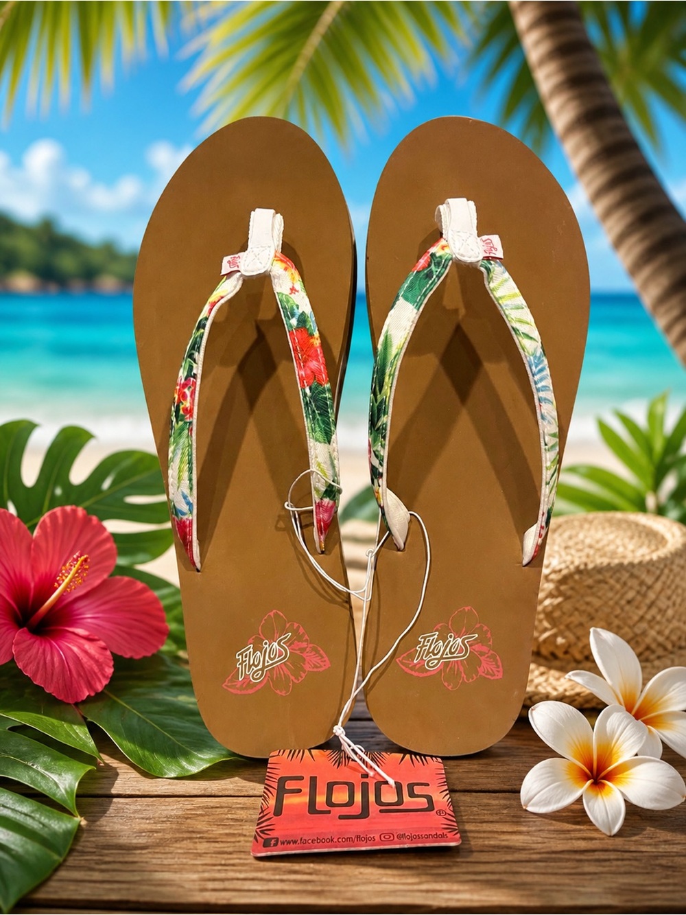Flojos Keilani Floral Flip Flops White Hibiscus Size 9 Tropical Sandals NWT